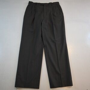 Vtg Bespoke 32x30 Gray Herringbone 100% Wool High Waist Pleated Baggy Mens Pants
